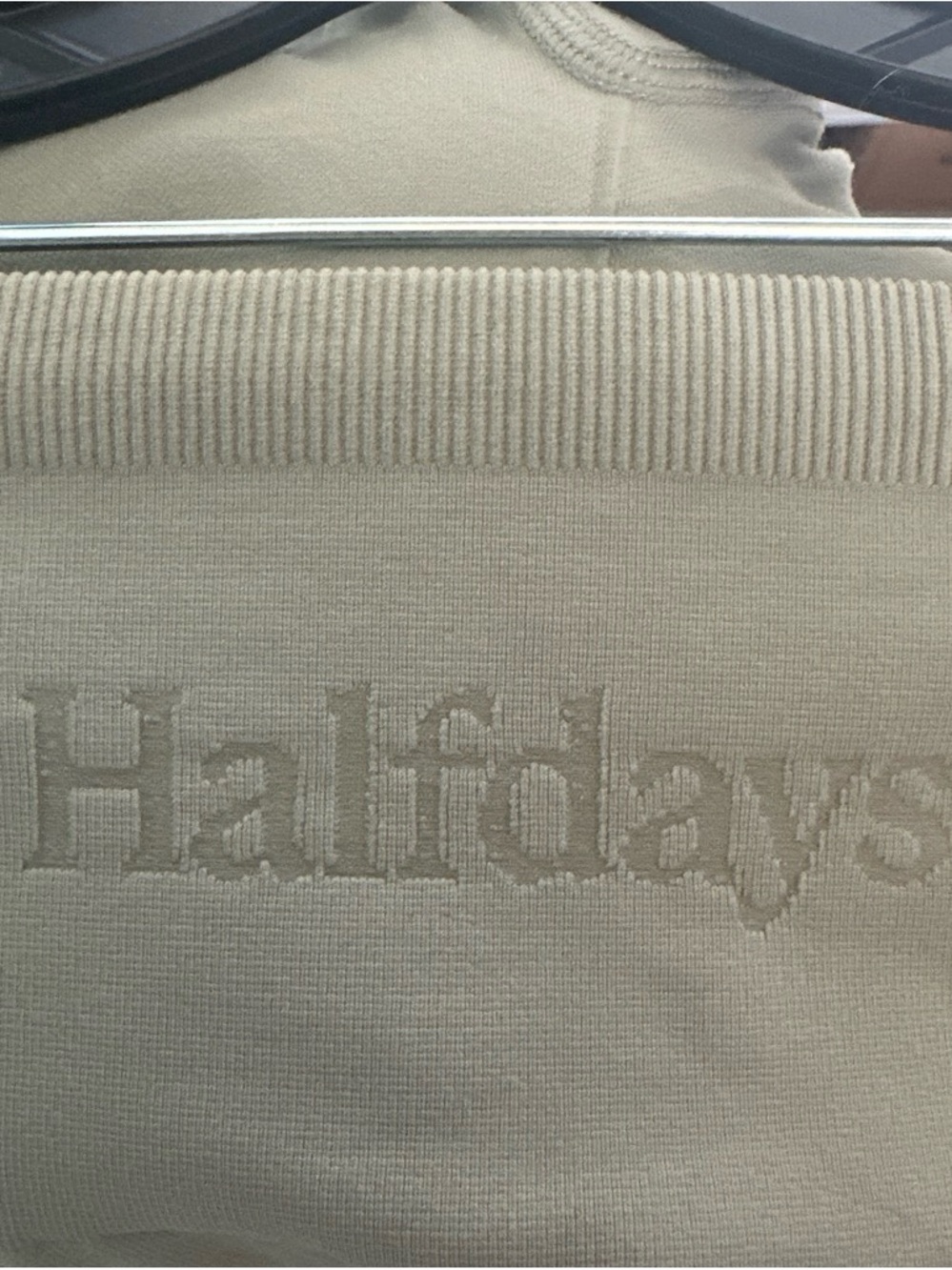 Halfdays Embossed Logo Ribbed Leggings - Beige/Green